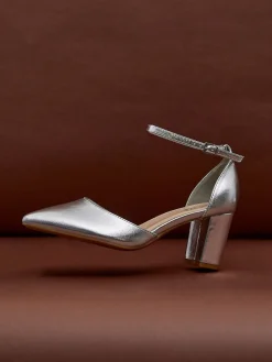 Linzi Wide Fit Davina Wide Fit Closed Back Court Block Shoes Silver Online