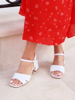 Linzi Wide Fit Vivian Heeled Sandals With Crossover Front Strap White Discount