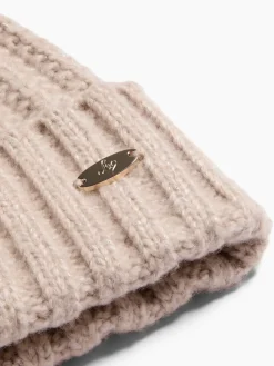 Lipsy Beige Shimmer Ribbed Pom Hat