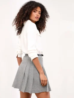 Lipsy Belted Grey Check Pleated Mini Skirt Discount