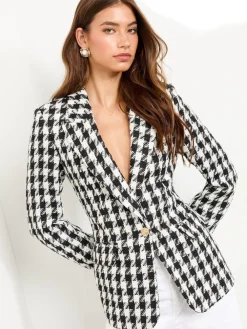 Lipsy Black and White Houndstooth Single Breasted Blazer New
