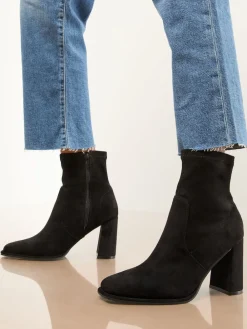 Lipsy Black Block Heel Stretch Faux Suede Ankle Sock Boots Hot