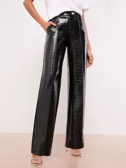 Lipsy Pintuck Tailored Wide Leg Trousers Black Croc Faux Leather Sale