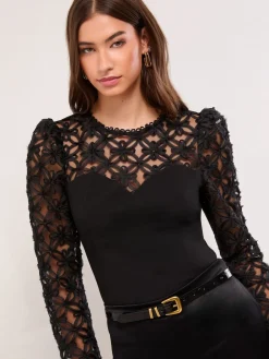 Lipsy Black 3D Fabric Puff Sleeve Top Hot