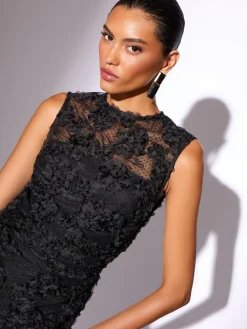 Lipsy Black 3d Floral Mesh Midaxi Bodycon Dress Best