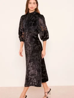 Lipsy Black Devore Velvet Puff Sleeve Midi Dress Best
