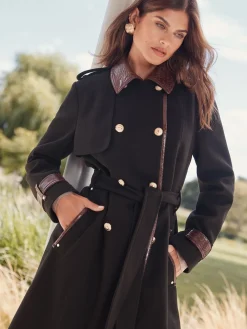Lipsy Black Double Breasted Military Longline Coat