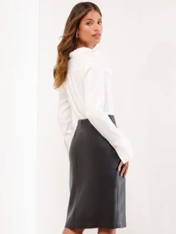 Lipsy Side Split Midi Skirt Black Faux Leather