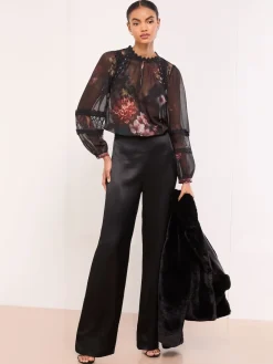 Lipsy Black Floral Lace Insert Sheer Blouse Discount