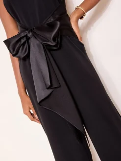 Lipsy Black Halter Neck Satin Drape Jumpsuit Clearance