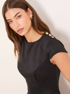 Lipsy Black Historic Waist Button Detail Short Sleeve Mini Dress Hot