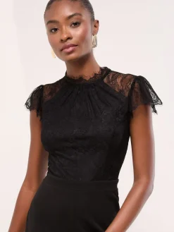 Lipsy Black Lace High Neck Short Sleeve Jumpsuit