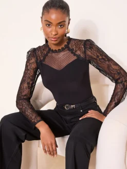 Lipsy Black Lace Long Sleeve Top Discount
