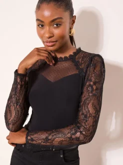 Lipsy Black Lace Long Sleeve Top Discount