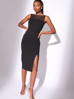 Lipsy Black Mesh Mix Sleeveless Bodycon Midi Dress Outlet