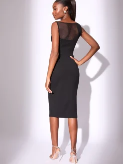 Lipsy Black Mesh Mix Sleeveless Bodycon Midi Dress Outlet