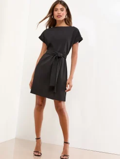 Lipsy Military Button Tie Belt Mini Shift Dress Black
