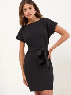 Lipsy Military Button Tie Belt Mini Shift Dress Black
