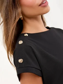 Lipsy Military Button Tie Belt Mini Shift Dress Black