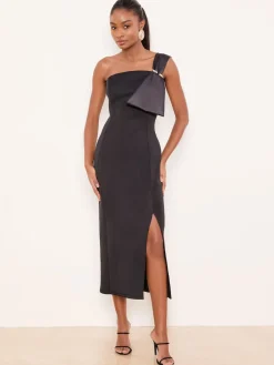 Lipsy Black One Shoulder Asym Bow Bodycon Midi Dress Online