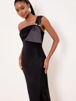 Lipsy Black One Shoulder Asym Bow Bodycon Midi Dress Online