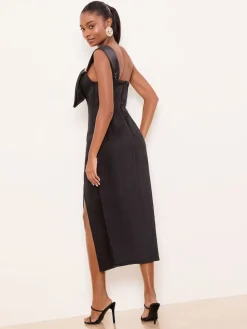 Lipsy Black One Shoulder Asym Bow Bodycon Midi Dress Online