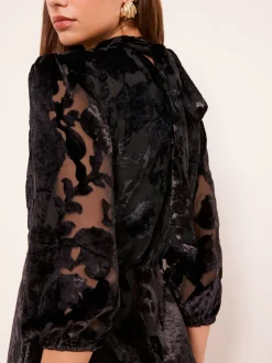 Lipsy Black Petite Devore Velvet Puff Sleeve Midi Dress Online