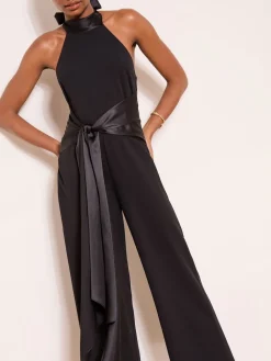 Lipsy Black Petite Halter Neck Satin Drape Jumpsuit Hot