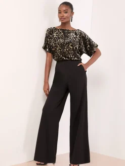 Lipsy Black Petite Leopard Print Sleeveless Cowl Neck Jumpsuit New