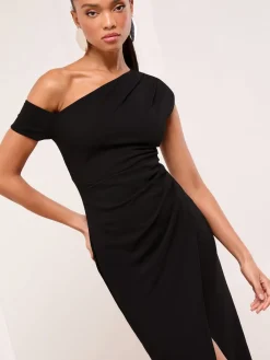 Lipsy Petite Off The Shoulder Gathered Waist Midi Dress Black Discount