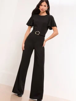 Lipsy Petite Short Sleeve Hardware Jumpsuit Black Online