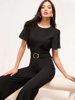 Lipsy Petite Short Sleeve Hardware Jumpsuit Black Online