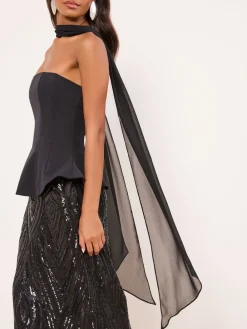 Lipsy Black Premium Bandeau Corset Sequin Combination Maxi Dress Clearance