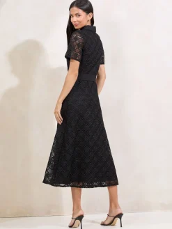 Lipsy Premium Lace Belted Shirt Dress Black Clearance