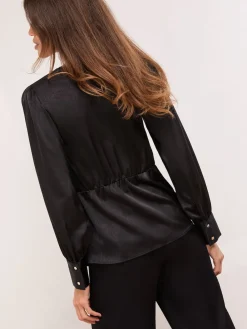 Lipsy Satin Hardware Detail Wrap Top Black