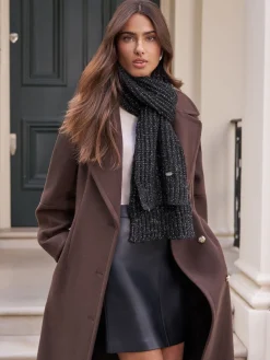 Lipsy Shimmer Ribbed Scarf Black New