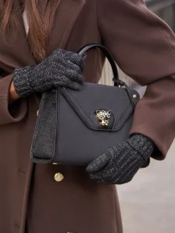 Lipsy Shimmer Ribbed Knitted Gloves Black Sale