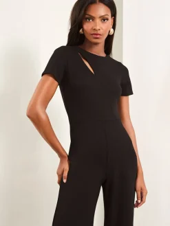 Lipsy Short Sleeve Splice Jumpsuit Black Sale