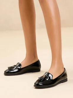 Lipsy Standard Fit Flat Slim Sole Tassel Loafers Black Hot