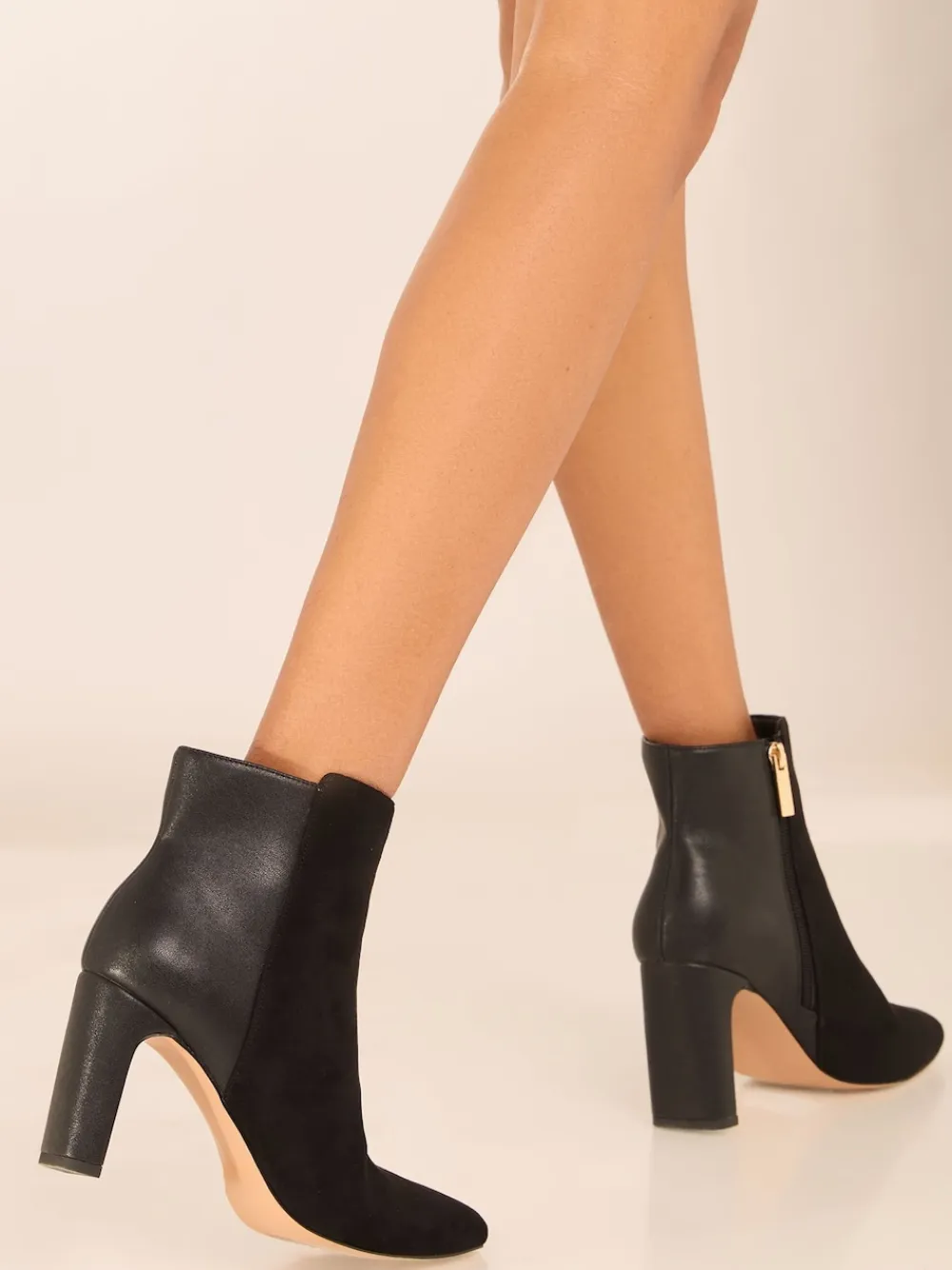 Lipsy Black Standard fit Faux Leather Mixed Material Mid Block Heeled Smart Ankle Boots New