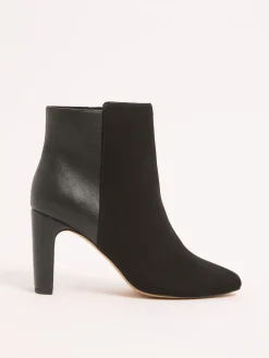 Lipsy Black Standard fit Faux Leather Mixed Material Mid Block Heeled Smart Ankle Boots New