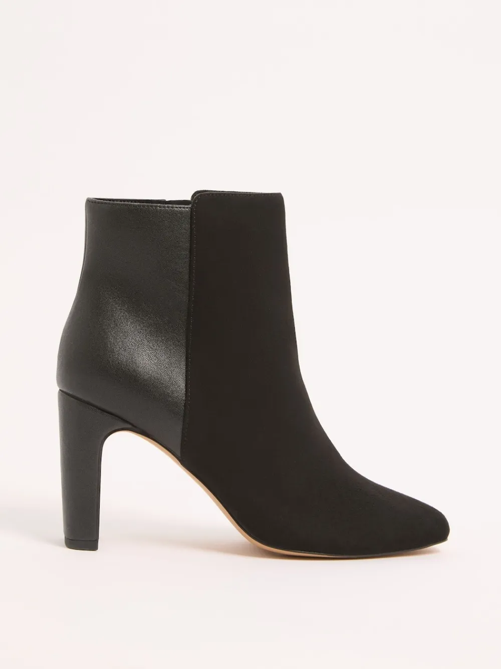 Lipsy Black Standard fit Faux Leather Mixed Material Mid Block Heeled Smart Ankle Boots New