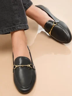 Lipsy Standard Fit Snaffle Faux Leather Loafers Black Clearance