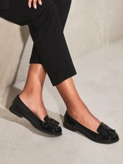 Lipsy Black Standard Fit Patent Flat Tassel Loafers