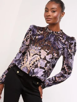 Lipsy Black Velvet High Neck Blouse