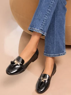 Lipsy Wide Fit Almond Toe Tassel Workwear Loafers Black Hot