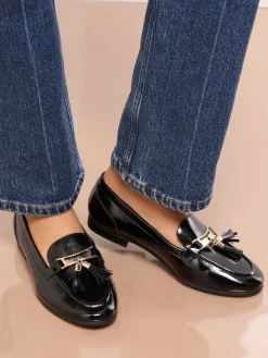 Lipsy Wide Fit Almond Toe Tassel Workwear Loafers Black Hot