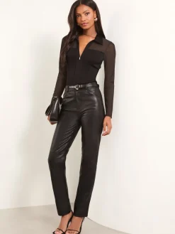 Lipsy Black Zip Front Jersey Rib Mesh Shirt Online