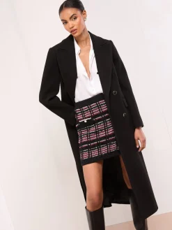 Lipsy Black/Red Checked Boucle Trim Detail Knitted Mini Skirt New