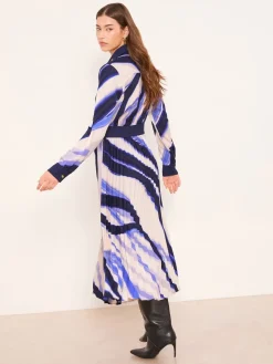 Lipsy Marble Print Woven Pleated Midi Shirt Dress Blue Discount
